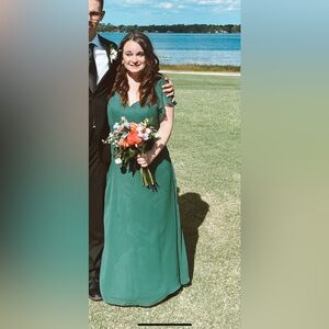 Azazie bridesmaid dress worn once. Dark Green shade. Some alterations on bottom.